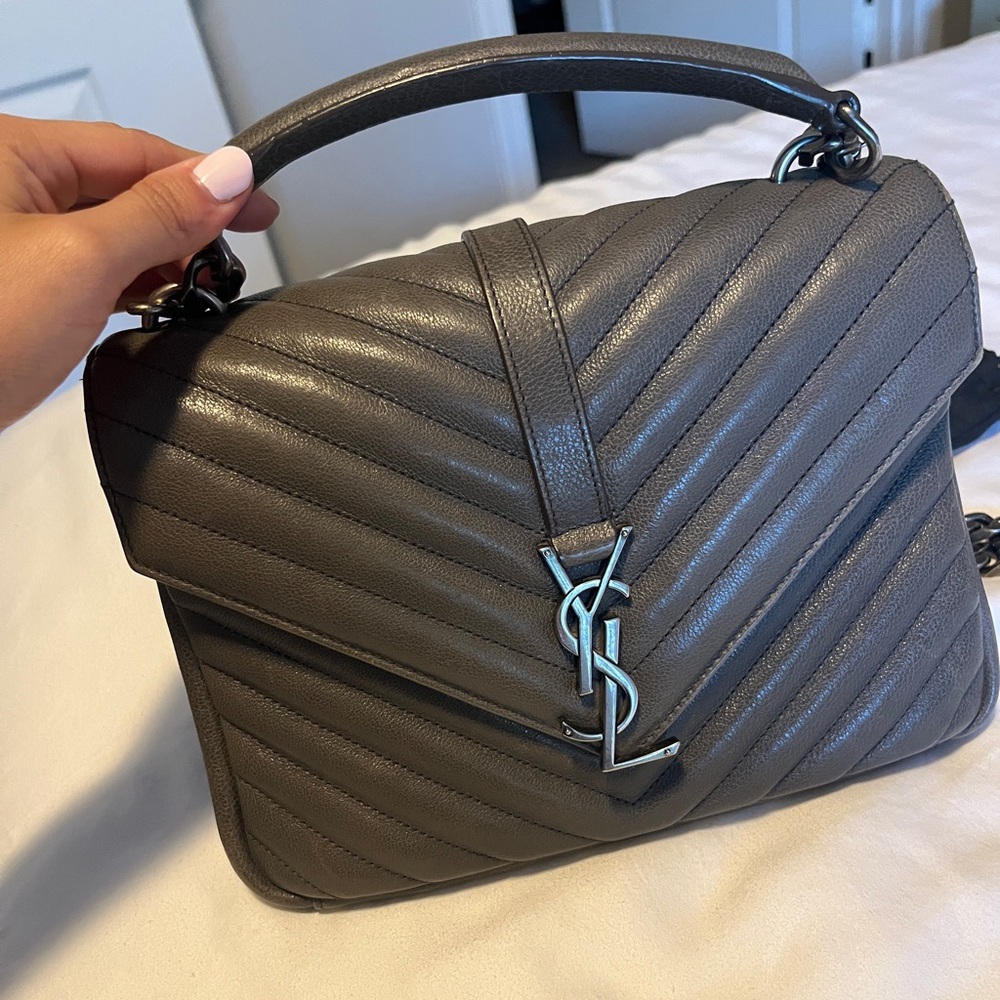 YSL Medium College Purse in Gray